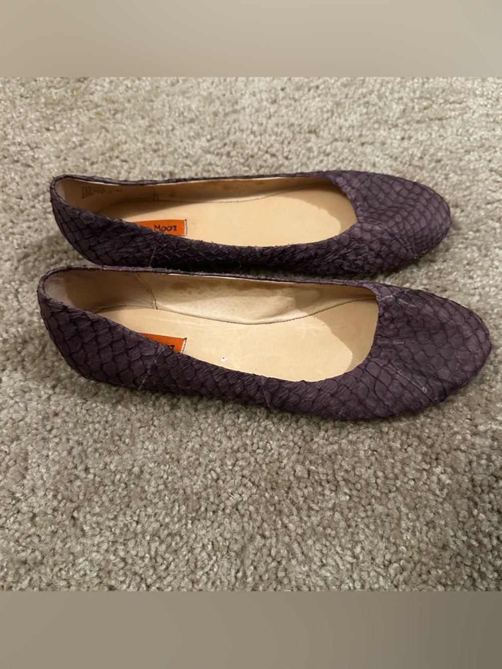 Miz Mooz Violet Leather Panther Ballet Flats Shoes Sz 9 Fish Scale Pattern - Picture 3 of 9